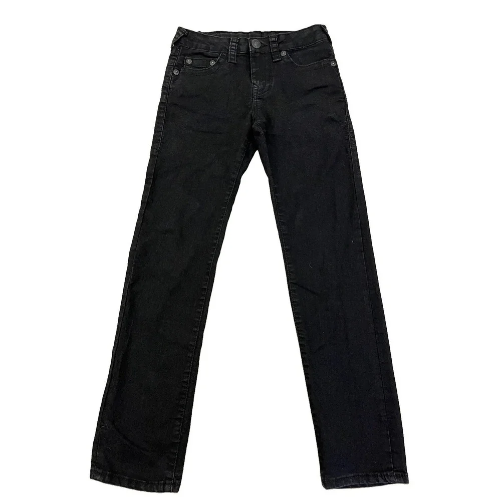 TRUE RELIGION Youth Jeans Black Gene Relaxed Slim Adjustable Waist Sz 10